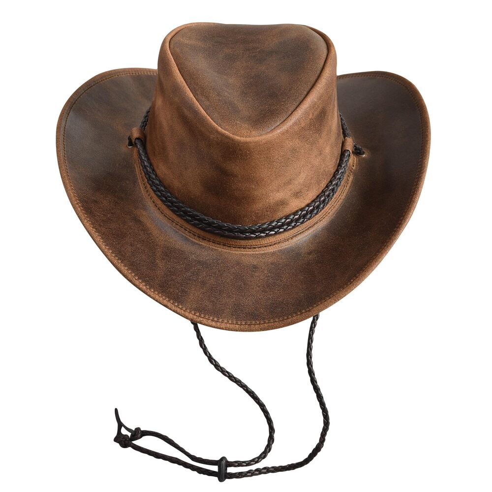 4556 Cowboy Leather Hat Western Style Unisex Australian Braided Hatband Tan